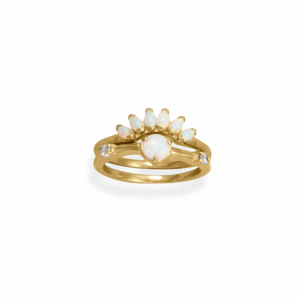 14 Karat Gold Plated Marquise Synthetic Opal Ring - alternate view 2