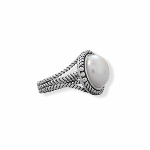 Oxidized Rope Edge and Cultured Freshwater Pearl Ring - alternate view 2