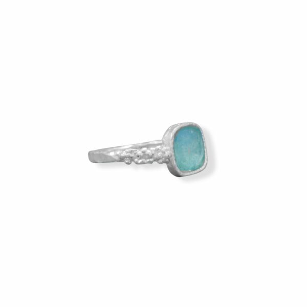 Square Aqua Roman Glass with Pebble Band Ring - alternate view 2