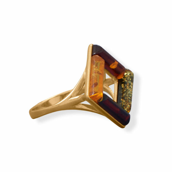 24 Karat Gold Plated Square Multi Color Baltic Amber Ring - alternate view 2