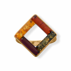 24 Karat Gold Plated Square Multicolor Baltic Amber Ring