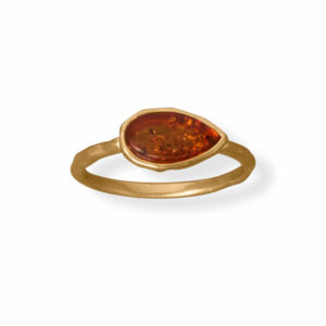 24 Karat Gold Plated Pear Baltic Amber Ring