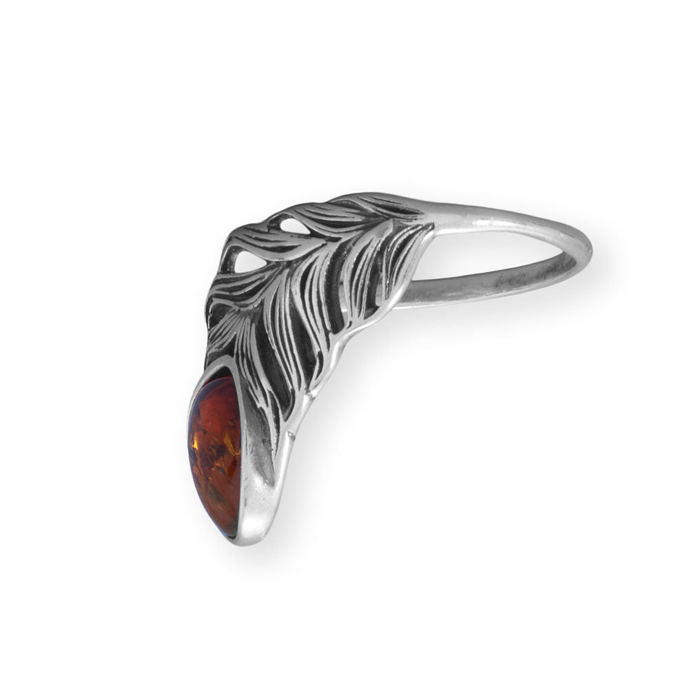 Oxidized Baltic Amber Feather Ring - alternate view 2
