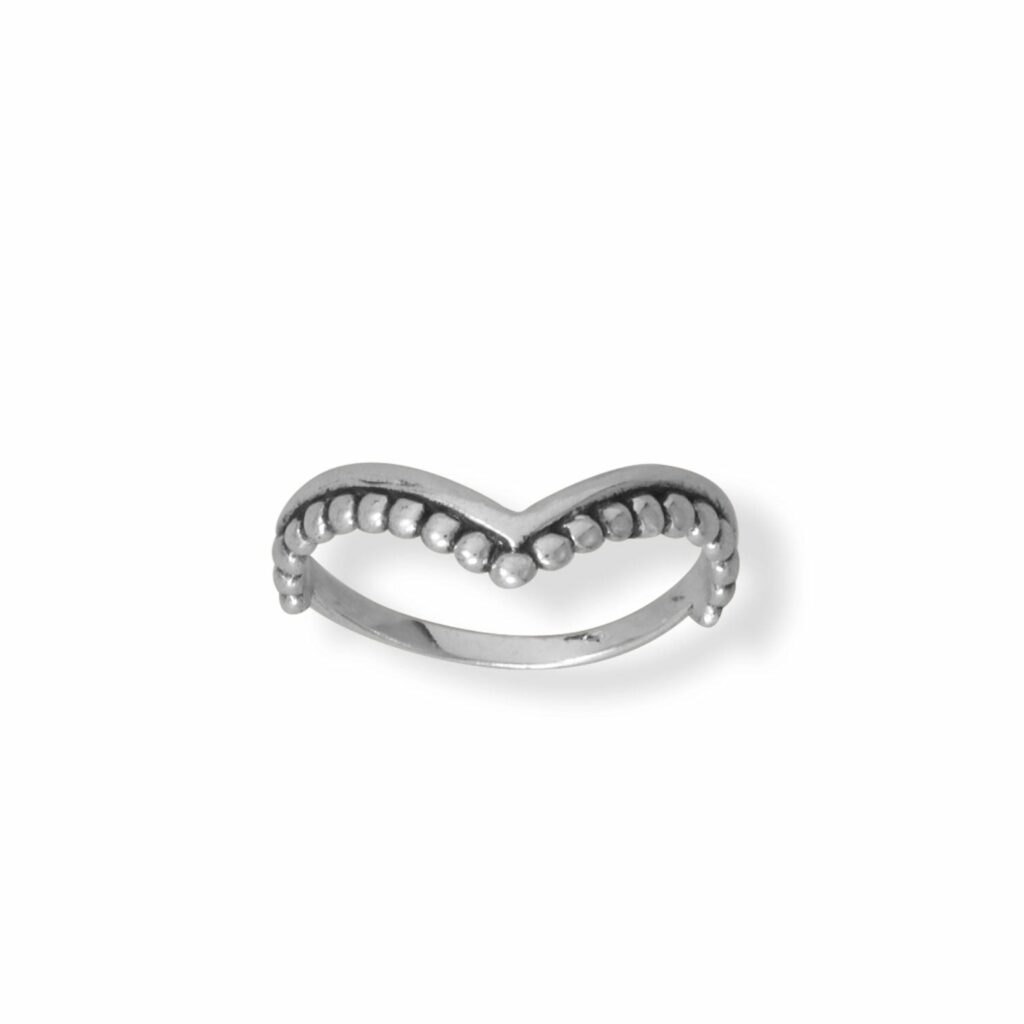 Oxidized Beaded V Design Ring