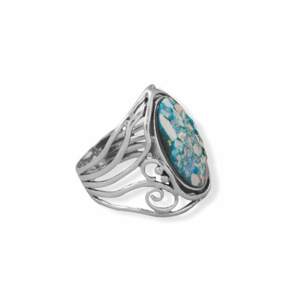 Oxidized Roman Glass Cutout Swirl Design Ring - alternate view 2