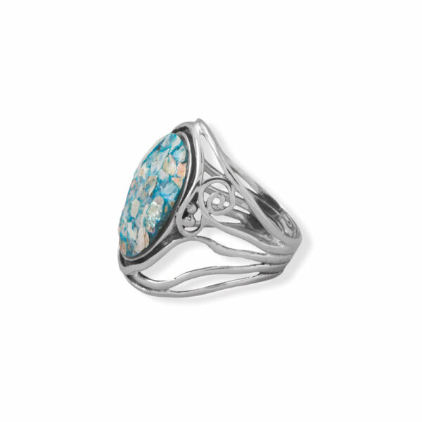 Oxidized Roman Glass Cutout Swirl Design Ring - alternate view 3
