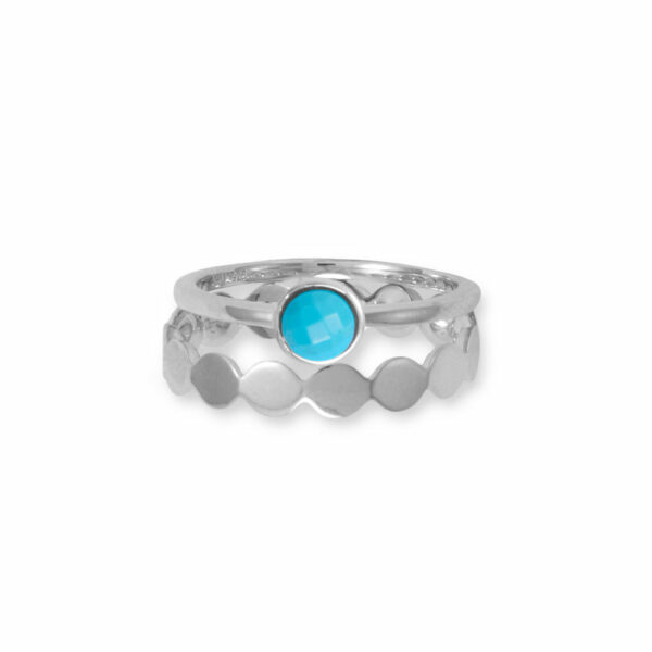 Rhodium Plated Round Faceted Turquoise Ring - alternate view 2