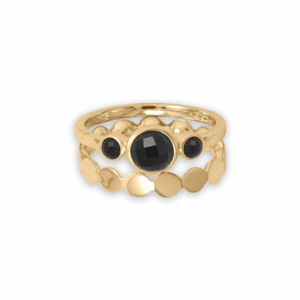 14 Karat Gold Plated Triple Black Onyx Ring - alternate view 2
