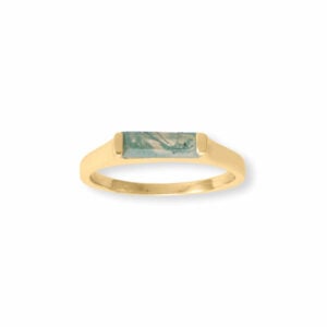 14 Karat Gold Plated Moss Agate Bar Ring