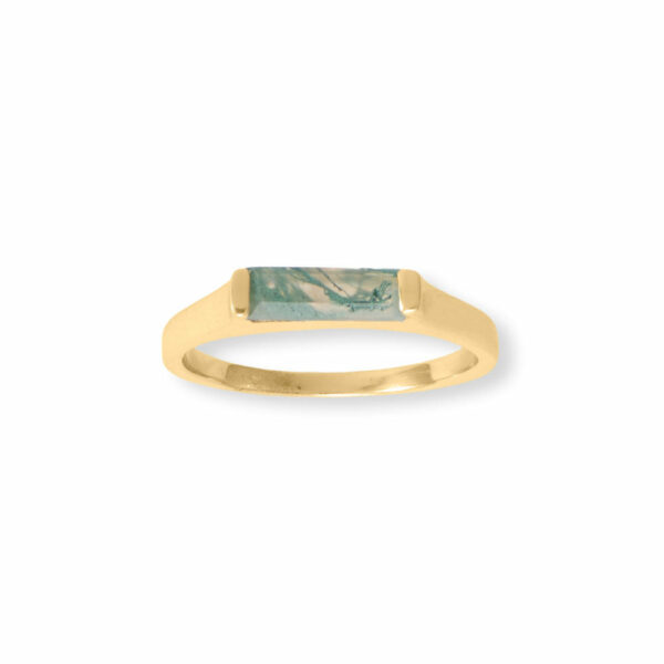 14 Karat Gold Plated Moss Agate Bar Ring