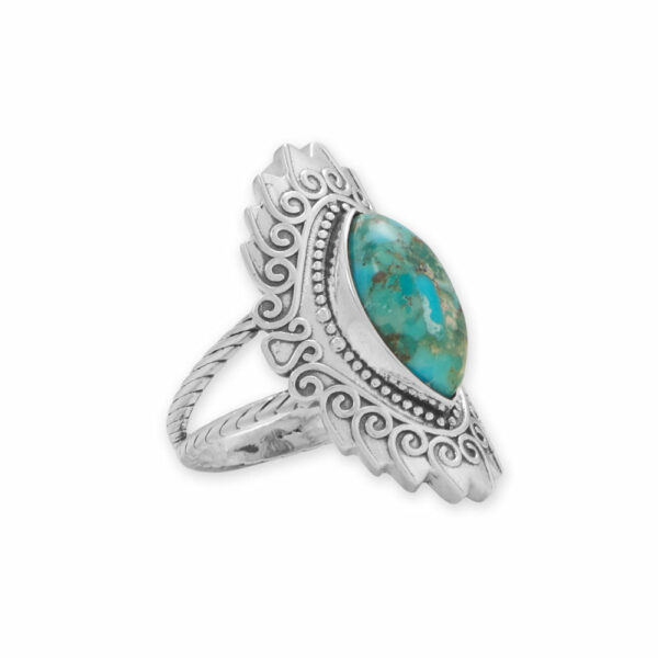 Oxidized Marquise Dot and Swirl Design Turquoise Ring - alternate view 2