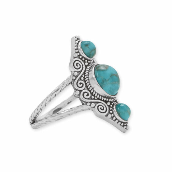 Oxidized Triple Turquoise and Scroll Design Ring - alternate view 2
