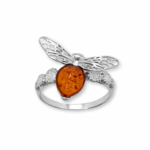 Baltic Amber Honey Bee and Flower Ring