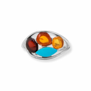 Multicolor Amber and Turquoise Ring