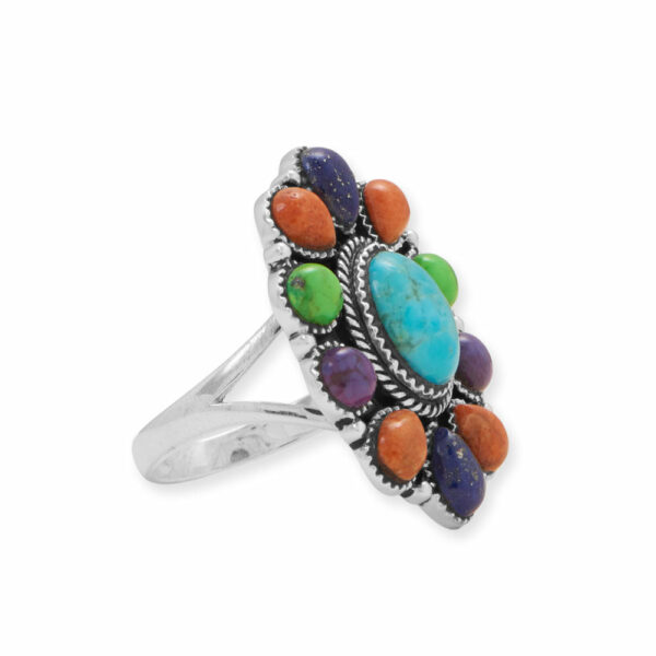 Oxidized Oval Multi Stone Flower Ring - alternate view 2