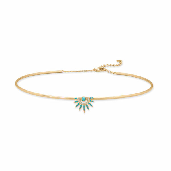 13 + 2 14 Karat Gold Plated Synthetic Turquoise and CZ Spike Collar Necklace