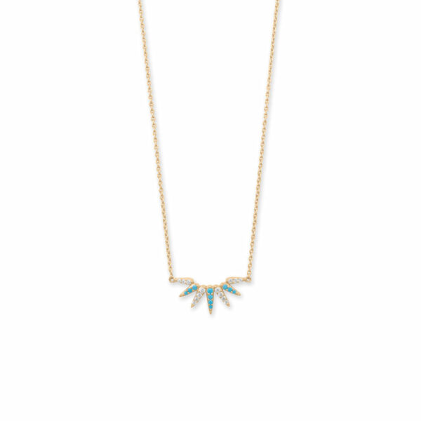 16 + 2 14 Karat Gold Plated Synthetic Turquoise and CZ Spike Necklace