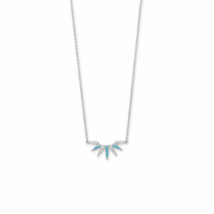 16 + 2 Rhodium Plated Synthetic Turquoise and CZ Spike Necklace