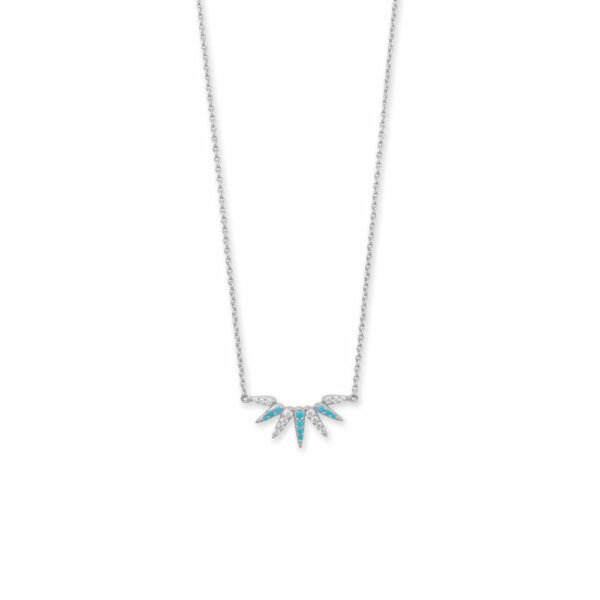 16 + 2 Rhodium Plated Synthetic Turquoise and CZ Spike Necklace