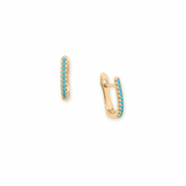 14 Karat Gold Plated Synthetic Turquoise Fishbone Hoop Earrings - alternate view 2