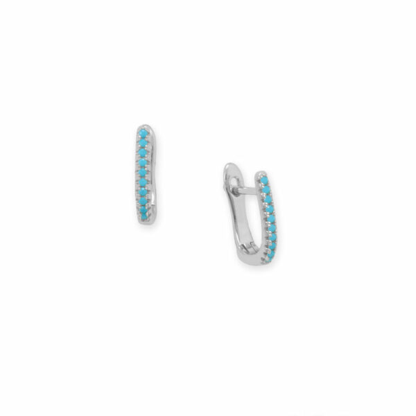 Rhodium Plated Synthetic Turquoise Fishbone Hoop Earrings - Silver - alternate view 2