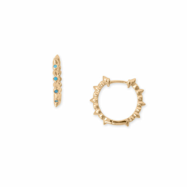 14 Karat Gold Plated Synthetic Turquoise Spike Hoop and Fringe Earrings - alternate view 2