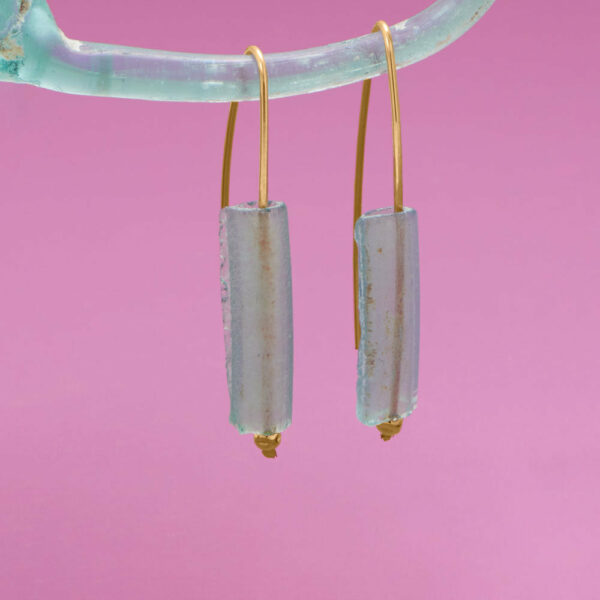 Gold Filled Ancient Roman Glass Bar Wire Earrings - alternate view 2