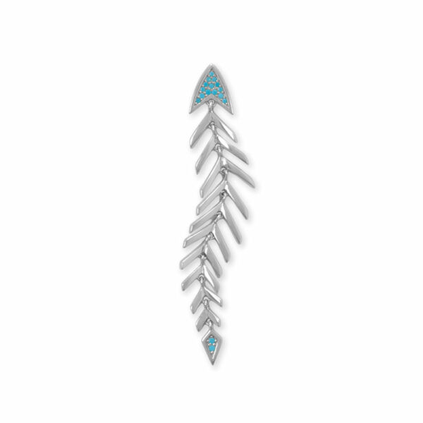 Rhodium Plated Synthetic Turquoise Fishbone Slide Pendant - Silver - alternate view 2