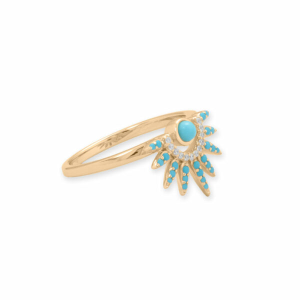 14 Karat Gold Plated Synthetic Turquoise and CZ Spike Ring - alternate view 2