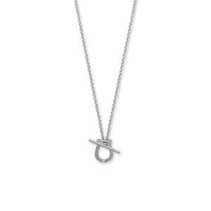 16 Rhodium Plated CZ Horseshoe Toggle Necklace