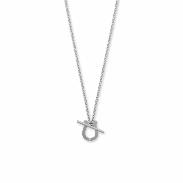 16 Rhodium Plated CZ Horseshoe Toggle Necklace