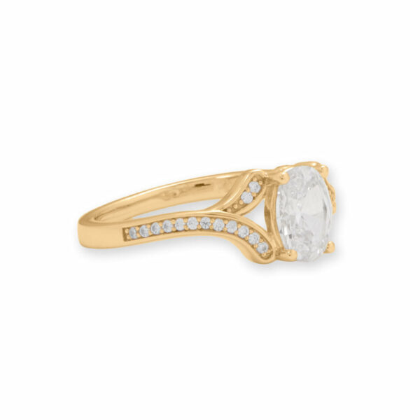14 Karat Gold Plated Solitaire Oval Ring with CZ Band - alternate view 2
