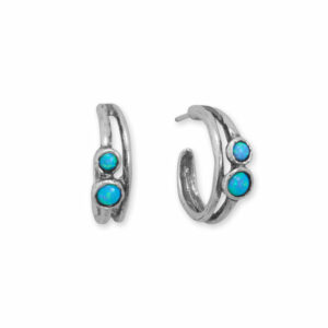 Oxidized Synthetic Opal 3/4 Hoop Earrings