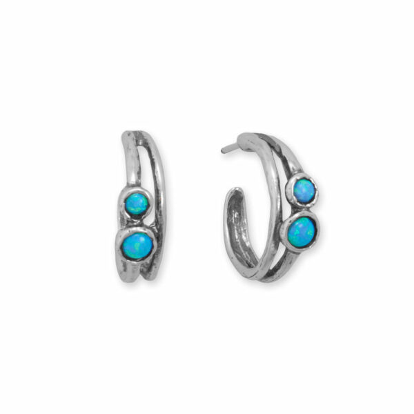 Oxidized Synthetic Opal 3/4 Hoop Earrings