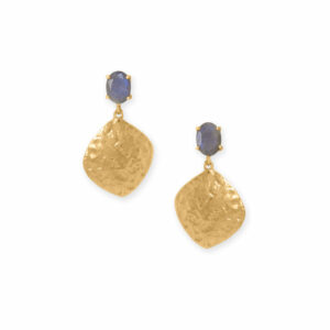 14 Karat Gold Plated Labradorite and Textured Drop Earrings