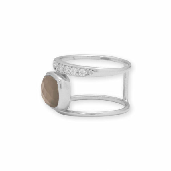 Rhodium Plated Grey Moonstone and CZ Ring - alternate view 2