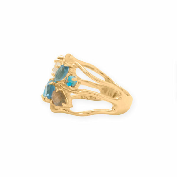 14 Karat Gold Plated Blue Multi Stone Cluster Ring - alternate view 2