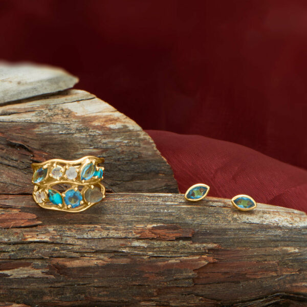 14 Karat Gold Plated Blue Multi Stone Cluster Ring - alternate view 3