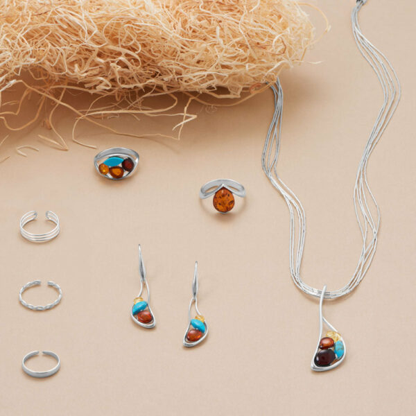 Oblong Multi Color Amber and Turquoise Slide Pendant - alternate view 2