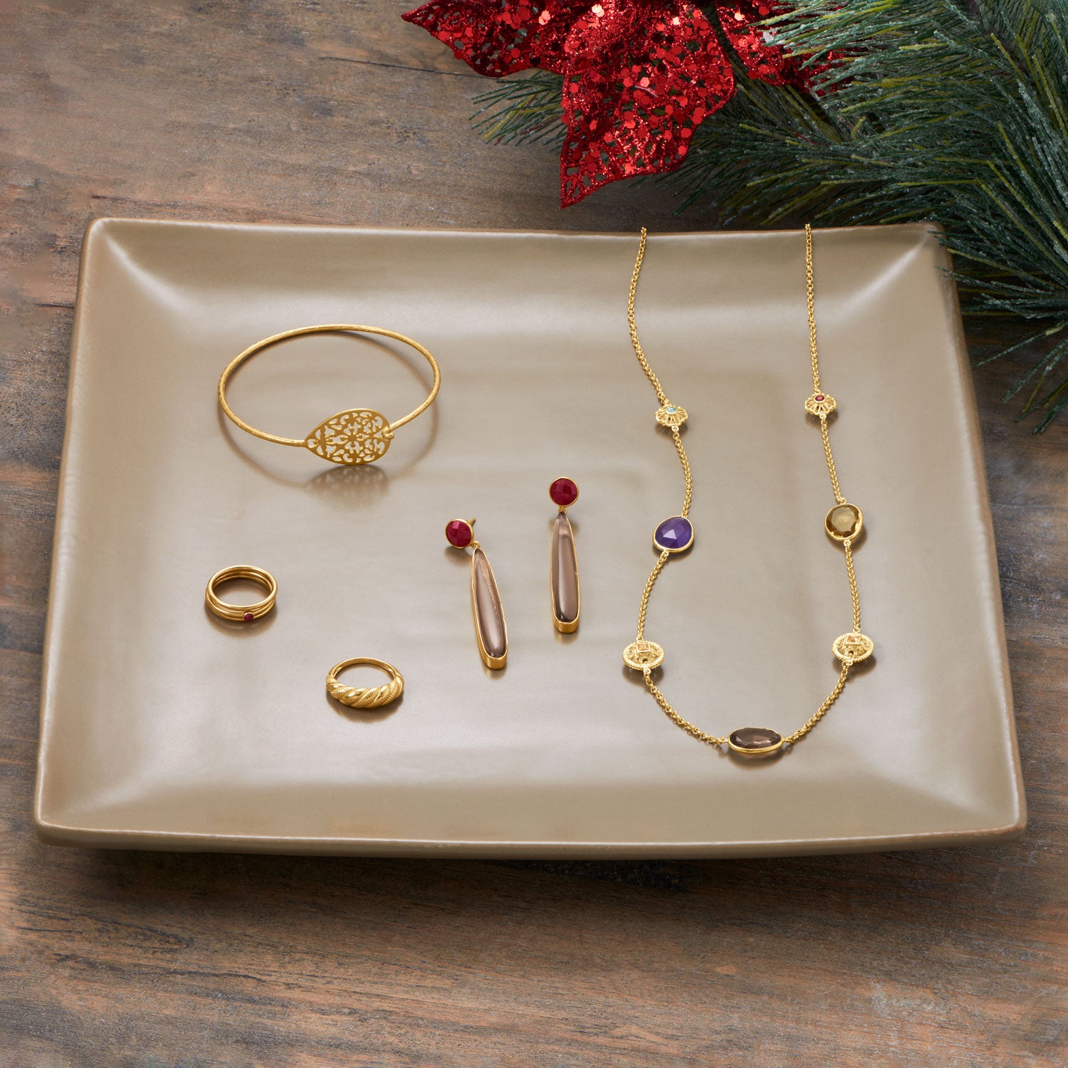 14 Karat Gold Plated Synthetic Ruby Ring Set - alternate view 2