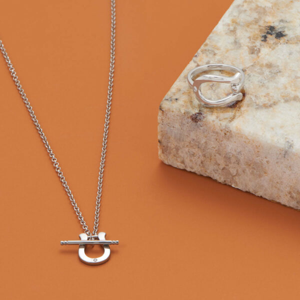 16 Rhodium Plated CZ Horseshoe Toggle Necklace - alternate view 2