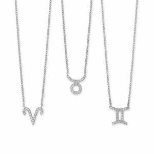 16 Rhodium Plated CZ Zodiac Symbol Necklace (All Signs)