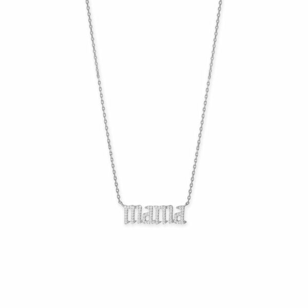 16 + 2 Rhodium Plated CZ mama Necklace