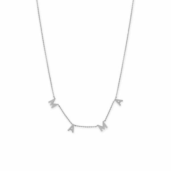16 + 2 Rhodium Plated MAMA Charm Necklace