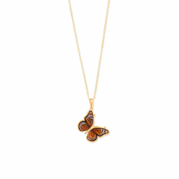 24 Karat Gold Plated Baltic Amber Monarch Butterfly Pendant - alternate view 2