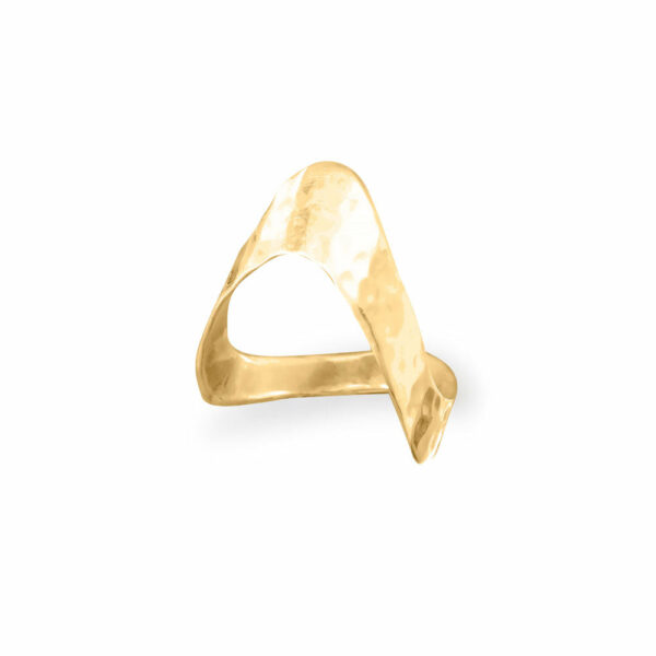 14 Karat Gold Plated Hammered V Chevron Ring