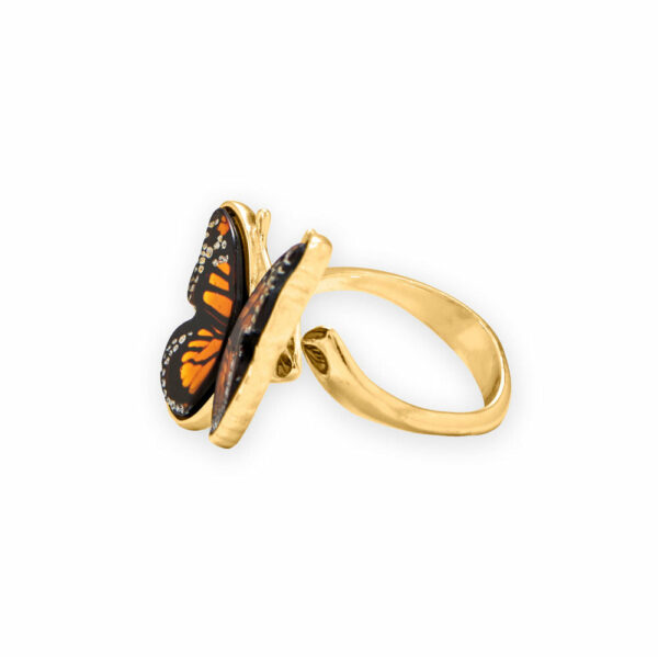 24 Karat Gold Plated Baltic Amber Monarch Butterfly Ring - alternate view 2