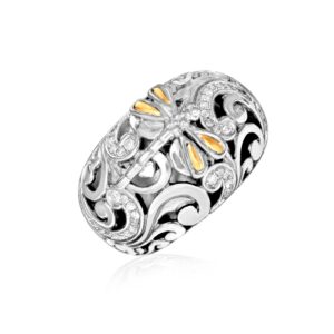 Gold & Silver Dragonfly Ring with Diamonds