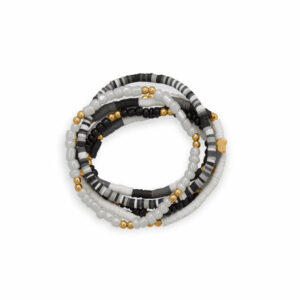 Black Glass and Rubber Bead Friendship Bracelet Set