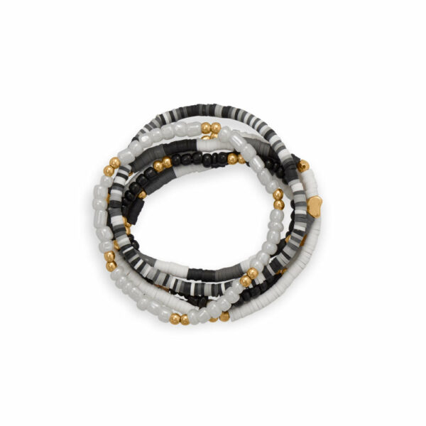 Black Glass and Rubber Bead Friendship Bracelet Set